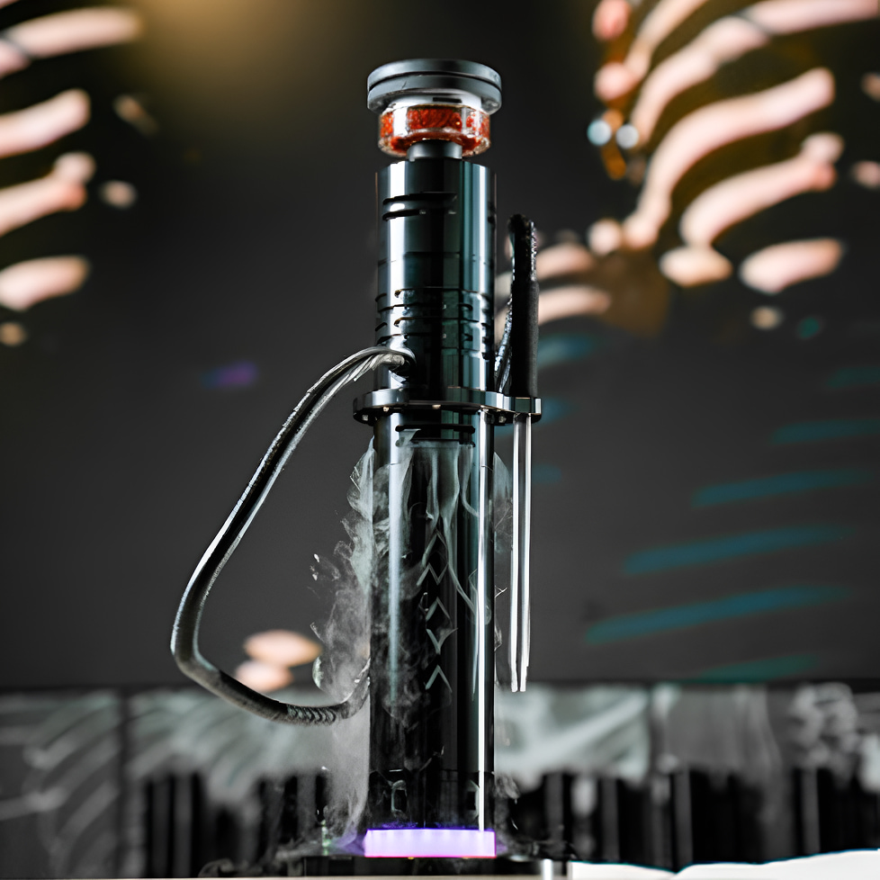 The close-up shot of advanced shisha with smoke around